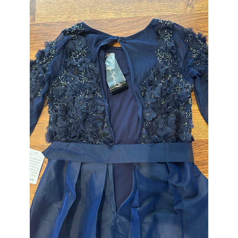 Pisarro Nights 3D Floral Beaded Taffeta Gown Blue Size 6 NWT Needs Zipper Repair - Picture 4 of 11
